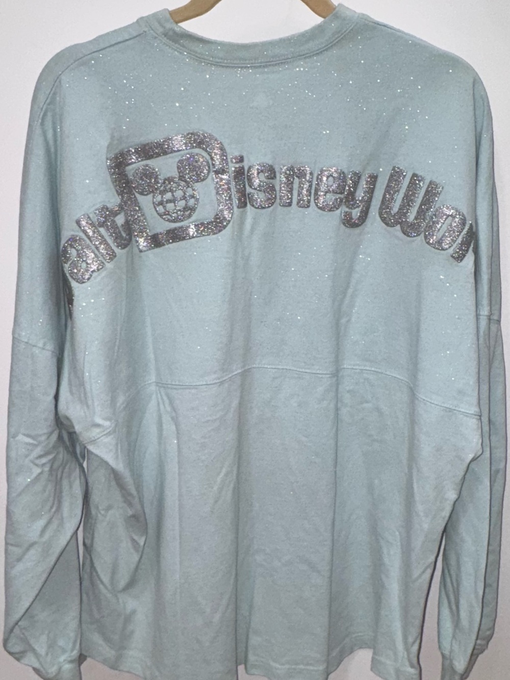 Disney Parks Walt Disney World Spirit Jersey Aqua Blue Silver Glitter Sparkle